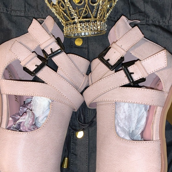 A Rider Girl Bell 02 Cut Out Double Buckle Strappy Heeled Ankle Boots Blush Pink - Picture 8 of 16